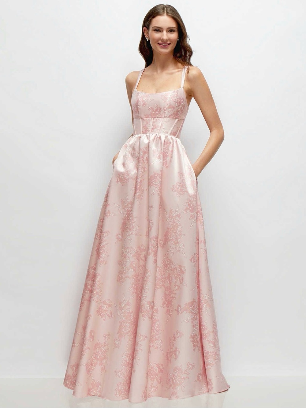 Dessy Collection Blush Pink Jacquard Maxi Dress